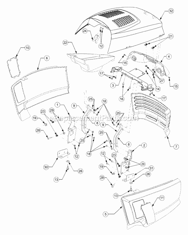 Hood & Grille Diagram and Parts List for 1525 13A-221F100 Cub Cadet Lawn Tractor